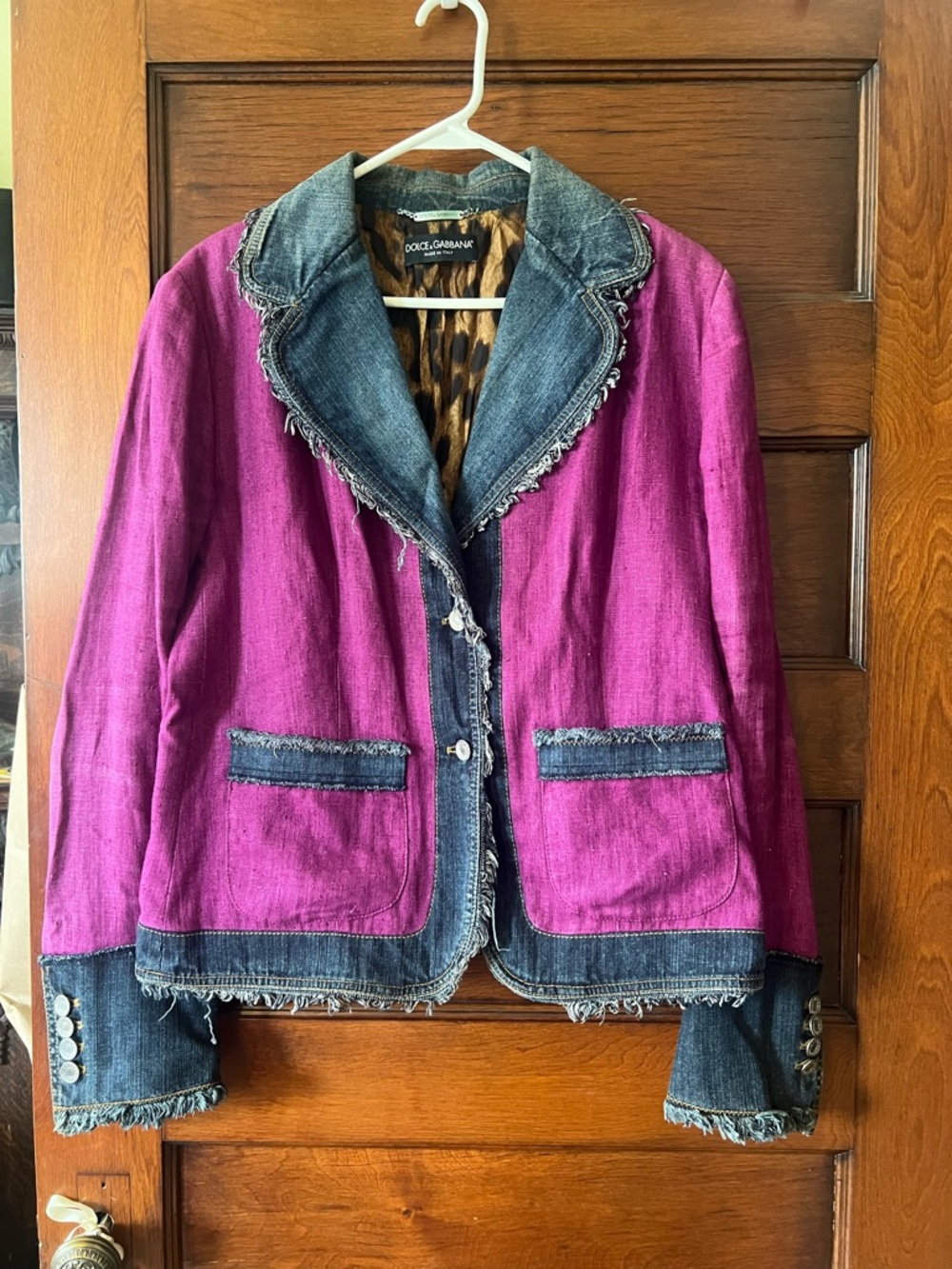 Dolce & Gabbana Magenta linen Jacket with Denim Trim
